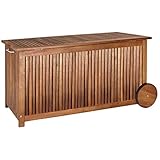 Casaria Auflagenbox Akazie 350L Räder Griff Innenplane Regenschutz Ablaufkante 117x52x58,5cm Garten Holz Truhe Kissenbox Aufbewahrungsbox Gartenbox