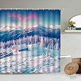 NUEV Winter Wald Landschaft Duschvorhang Kiefer Schnee Szene Weihnachten Neujahr Badezimmer Dekoration Polyester Screen S.6 180x180cm