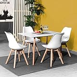 DORAFAIR Set aus Esstisch Rechteckig und 4 Skandinavischen Weißer Stühlen, für Küche Esszimmer Wohnzimmer, Weißer Tisch