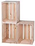 LAUBLUST 3er Set Große Vintage Holzkisten - 40x30x25cm, Natur, Neu, Unbenutzt | Möbel-Kiste | Wein-Kiste | Obst-Kiste | Apfel-Kiste | Deko-Kiste aus Holz