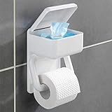 Toilettenpapierhalter mit ablage, 2 in 1, weiß Oberablage für feuchte Toilettentücher Klopapierhalter Papierhalter Rollenhalter Wenko
