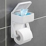 Toilettenpapierhalter mit ablage, 2 in 1, weiß Oberablage für feuchte Toilettentücher Klopapierhalter Papierhalter Rollenhalter Wenko