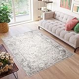 TAPISO Valley Teppich Kurzflor Vintage Creme Weiß Grau Dunkelgrau Rahmen Ornamental Design Used Effekt Meliert Verwischt Wohnzimmer Schlafzimmer 200 x 300 cm