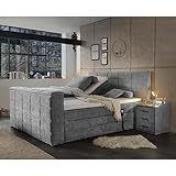 Lomadox Boxspringbett 180x200 cm elektrisch verstellbar mit 2 Nachttischen | Doppelbett mit Nachtschränken in dunkelgrau mit Härtegrad H2