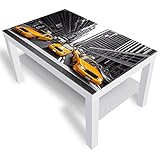 DekoGlas Beistelltisch Couchtisch 'New York Taxi' Sofatisch mit Motiv Glasplatte Kaffee-Tisch, 90x55x45 cm Weiß