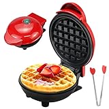 Mini-Waffeleisen Rund, Waffeleisen Klein mit Antihaftbeschichtet, Belgische Waffel Maschine, Retro-Design Miniwaffeleisen mit Lebensmittelclip für Klassiker, Kindergeburtstage und Weihnachten