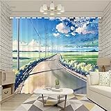 AOKLEY 3D Vorhänge Kinderzimmer Ölgemälde Landstraße Vorhang Blickdicht 2Er-Set Druck Gardine Polyester Thermovorhang Lichtdicht Für Schlafzimmer Kinderzimmer Wohnzimmer Dekoration 150(B) X166(H) cm