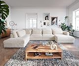 DELIFE Wohnlandschaft Isla Plüschcord Beige 430x225 cm Ottomane rechts