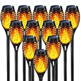 12Stück Solar Leuchten Draußen, LED Gartenbeleuchtung Solar Fackel Garten Deko, Gartendeko Solarlampe für Beleuchtung Garten, Solar Lampe für Balkon Deko, Flammenlicht Solarlichter Beleuchtung Aussen