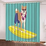 Gardinen Gelber Shiba-Inu Vorhänge Blickdicht mit Ösen Wärmeisolierende Vorhänge Gegen Kälte Gardinen Wohnzimmer Kinderzimmer Schlafzimmer Raumteiler Vorhang, Thermovorhänge 2x175x140 cm(HxB)