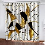 Ösenvorhang Blickdicht 2Er Set 3D Geometrischer Golddruck Muster Thermo Vorhänge Gardinen Wohnzimmer Schlafzimmer Kinderzimmer Küchengardinen Modern Fensterdekoration Mass Angefertigtcm (HxB)