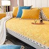 Modische Sofabezüge aus Chenille, Waschbare Anti-Rutsch-Sofabezüge mit Rock, Sofa-Schonbezug für Hunde, Katzen, Haustiere-Gelb-90×90cm