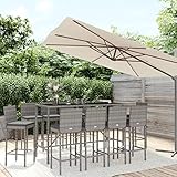 CIADAZ 11-TLG. Gartenbar-Set mit Kissen, Outdoor Möbel Wetterfest, Bartisch Set, Gartenmöbel Set, Outdoor Bar, Gartenbar Outdoor, Grau Poly Rattan