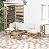 Homgoday Gartenlounge Set 7-TLG. Loungemöbel Gartenlounge Set Garnitur Sitzgruppe Lounge-Set Loungegruppe Gartensofa für Garten Terrasse und Balkon Bambus mit Cremeweißen Kissen