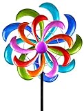dekojohnson XXL Windrad für den Garten aus Metall Fächer Windräder Windspiel Windmühle doppelt lila/blau/rot/grün - 166cm Groß