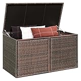 COSTWAY Auflagenbox Rattan 335L Stauraum, Kissenbox mit Doppeltüren & Ablage, Truhenbank Sitzbank für Terrasse Garten Balkon 115x60x65cm (Braun)