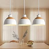 Pendelleuchte Vintage Holz Metall Weiss Pendellampe Industrie E27 Fassung 3-Flammig Hängeleuchte Höhenverstellbar Esstisch-Lampe für Esszimmer Küche Cafe Theke Innen Dekor Decken-Beleuchtung