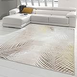 Teppich-Traum Designer Teppich Flur Wohn- & Schlafzimmer Palmenzweige Creme grau Gold Größe 120x170 cm