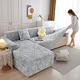 Couchbezug in L-Form, Dicke Couchbezüge für 1-, 2-, 3-, 4- und 5-Sitzer, Sternmuster-Sofabezug, Stretch-Schonbezug für Zimmerhunde und Haustiere, waschbarer, langlebiger Möbelschutz, grau, 5 Sitzplä