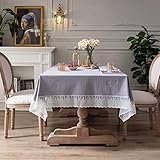 Rechteckige Tischdecken Waschbare Baumwollwäsche Solid Color Lace Edge Table Cover,French Retro Style Cotton Tablecloth,for Kitchen Dining Room Party Holiday Tabletop Decoration für Kitchen Dinning Ti