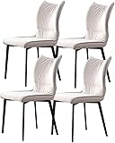 Küchen- und Esszimmerstühle, PU-Leder, Seitenstuhl mit Karbonstahl-Metallbeinen, für Büro, Lounge, Schlafzimmer (Farbe: Weiß), 4 Stück