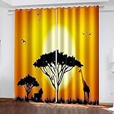 ARMOQ Blickdichter Vorhang, Botanische Giraffenkunst bei Sonnenuntergang 80x160CM x 2 Verdunkelungsvorhang für Kinderzimmer, 3D-Drucke mit Ösen, für Wohnzimmer, Büro, Energiesparvorhänge