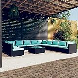 Homgoday Gartenmöbel Set 12-TLG. Gartenlounge mit Kissen Gartensofa Sitzgruppe Balkonmöbel Lounge Sofa Sitzgarnitur Gartenset Sofagarnitur für Garten Terrasse Balkon Schwarz Poly Rattan