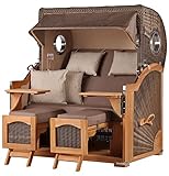 bene living Strandkorb Ammersee Grande XL Teak Bullauge - PE grau - Modell 534-2,5-Sitzer inkl. Liftersystem