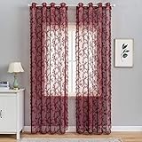 MIULEE Gardinen Spitze-Wunderschöne Rot Blumen Bestickte Spitzengardinen, 2er Set Transparent Vorhang Spitze Vintage, Voile Spitzenvorhänge mit Ösen für Wohnzimmer Schlafzimmer Dekor, 2X H245xB150cm