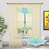 NHNHN Durchsichtige Voile-Vorhänge, 228.9 cm lang, 2 Paneele, Stangentasche, Netzvorhänge, cremefarben, durchscheinende Vorhänge, Wohnzimmer, 132.1 cm breitx228.6 cm lang (BxH)