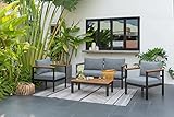 Home36® Gartenmöbel Set Kingsbury, Sitzgruppe Garten Lounge, 2X Sessel, 1x 2er Sofa, 1x Tisch, Gartenlounge, Aluminium, Eukalyptusholz, Balkonmöbel, Terrassenmöbel, Komplett Set mit Polster