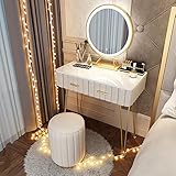 RobLux Schminktisch und Hocker-Set, Schminktisch-Set aus Holz mit Spiegel und 2 Schubladen, Zuhause, Schlafzimmer, Möbel, Kosmetik, Kommode, Geschenk für Mädchen und Frauen