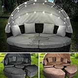 BRAST Sonneninsel Lounge Set | incl. Abdeckung + LEDs + Kissen | Ø210cm viele Farben | TÜV geprüft | Outdoor Gartenmöbel Loungemöbel Sitzgruppe Garnitur | Schwarz/Grau