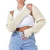 Mugoebu Damen Langarm Open Front Crop Cardigan Häkeln Strick Bolero Achselzucken Drop Schultermännat Middigelland Deckhöfe Oberbekleidung (F, Large)