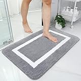 Homaxy Badezimmerteppich Badematte rutschfest Waschbar Badteppich Weiche Mikrofaser Hochflor Badvorleger – 60 x 90 cm, Grau