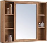 Badezimmerspiegel mit Ablage, Schminkspiegel, American Space Aluminium-Badezimmerspiegel, Holzschrankspiegel für Wohnzimmer, Badezimmer, Schlafzimmer, 80 x 70 x 12 cm