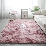 ENCOFT Hochflor Teppich, Langflor Shaggy Teppich 120x160cm, Teppich für Schlafzimmer, Flauschig Teppiche Wohnzimmer Teppiche Weich Rutschfest Teppich für Wohnzimmer Schlafzimmer Bettvorleger Rosa/Weiß