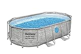 Bestway Power Steel Swim Vista Series Frame Pool Komplett-Set mit Filterpumpe 427 x 250 x 100 cm, Steinwand-Optik (Cremegrau), oval