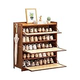 Schuhregal Schuhschrank aus Rattan Cabinet, Schuhregal-Organizer aus Holz und Bambus für den Eingangsbereich, mit hochklappbaren Türen, für Turnschuhe, Lederschuhe, High Heels, Hausschuhe ( Size : 80*