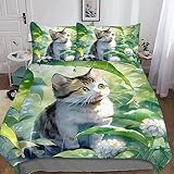 QLasic süße Katze 3D Bettwäsche süßes Haustier 3D Set Microfaser Bettbezug Und Kissenbezug Mit Reißverschluss,Geeignet Für Familien, Jugendliche Und Kinder Double（200x200cm）