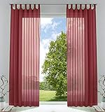 2er-Pack Gardinen Transparent Vorhang Set Wohnzimmer Voile Schlaufenschal mit Bleibandabschluß HxB 225x140 cm Bordeaux, 61000CN