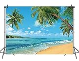 INRUI Tropischer Strand-Fotohintergrund Sommer Palmen Hintergrund Blau Meer Himmel Sonnenschein Luau Motto Party Dekoration (2,4 x 1,8 m)