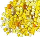 500 g unregelmäßige Kristall-Mosaikfliesen, kleine Partikelfarbe, Aufkleber, Kristallglas Fliesen, Kristallhandwerk für DIY handgefertigte dekorative Materialien (zitronengelb)