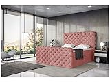 MEBLINI King Boxspringbett mit Bettkasten - Gepolstert Doppelbett mit Matratze und Topper - Polsterbett mit Stauraum - Bett mit Kopfteil - Stauraumbett - Duke - 180x200 - H4/Rosa Samt