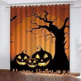 LOTIKS Kinder Vorhänge B 280 x H 260 cm Halloween-Kürbis 3D-Druck Blickdicht Vorhang mit Ösen Verdunkelungsvorhang 2er Set Gardine für Schlafzimmer Kinderzimmer Spielzimmer Home Dekoration,Orange