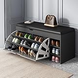 IPSU Eingangsbank-Schuhschrank, Verstecktes Schuhregal für Den Flur, Schuhbank mit Sitzfläche, Seitenablage und Organizer-Fach, Moderne Schuhschrankmöbel