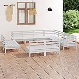 BULANED 11-TLG. Garten-Lounge-Set, Gartenmöbel Set, Balkon Möbel, Balkon Lounge, Gartenlounge, Gartensofa, Loungesofa, Möbel Für Balkon, Massivholz Kiefer Weiß