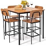 LIFEZEAL 5-teilige Essgruppe, quadratischer Esstisch mit 4 Stühlen, Küchentisch mit Metallrahmen, Bartisch und Stuhl, Dining Table Set 4 Chairs für Esszimmer & Küchen