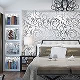 Moderne, minimalistische Vlies-Tapete, 3D, europäischer Stil, Ranke, Blätter, Schlafzimmer, Wohnzimmer, TV-Hintergrund, Wand-Dekoration, Restaurant, Hotel,1.73'W x 32.8'L Nicht Geklebt(Silbergrau)