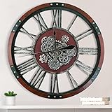 TOPPTIK 76,2 cm bewegliche Zahnrad-Wanduhr, übergroße Wanduhren, Uhr, Wohnzimmerdekoration, Massivholzrahmen, batteriebetrieben, große Wanduhr mit Steampunk-Industrie für Kamin (schwarzes Walnuss)